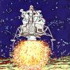 Lunar lander lifiting.
Guache on watercolor paper.